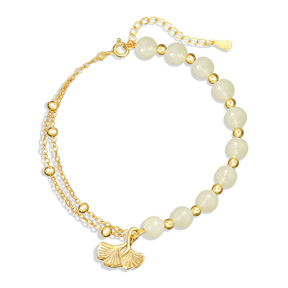 三生有幸「好姻緣系列」純銀925和田玉手鏈花朵手環銀杏葉手飾【首廟天壇天公廟祈福加持】