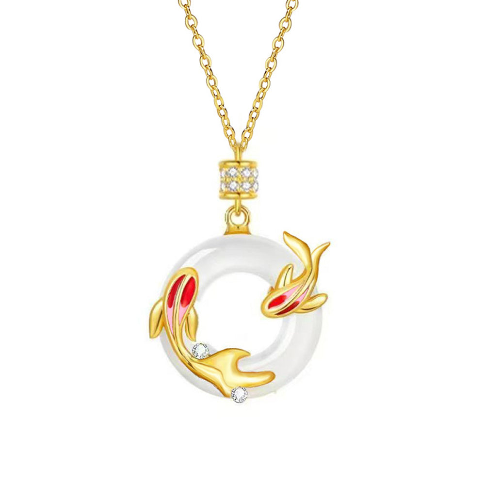 幸運錦鯉魚純銀925項鍊玉髓鎖骨鏈平安扣吊墜「圓滿開運」【首廟天壇天公廟祈福加持】