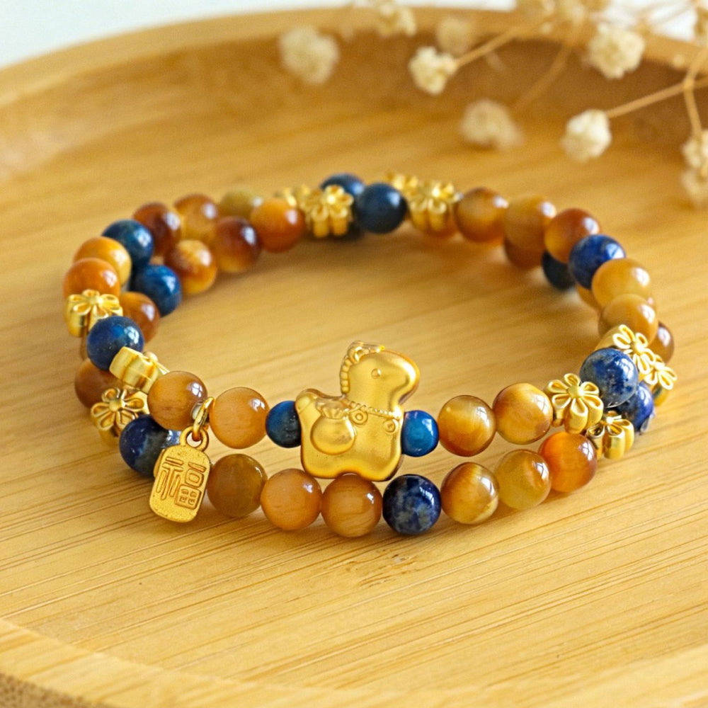 「馬上有福」馬年本命年天然金虎眼串珠手鍊【祈福加持】