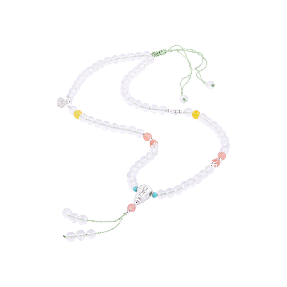 足銀999五香佛三通「好運顺」白水晶紅瑪瑙編繩項鍊【祈福加持】