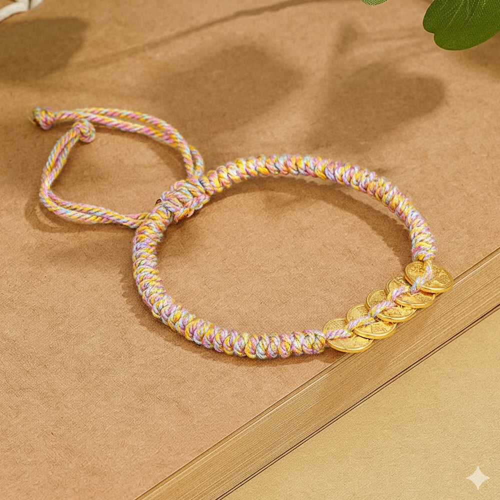 S925純銀五帝錢手繩編織彩繩「財運來」【首廟天壇天公廟祈福加持】