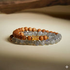 純銀芭比檀木灰月光石串珠雙圈「圓滿開運」【首廟天壇天公廟祈福加持】