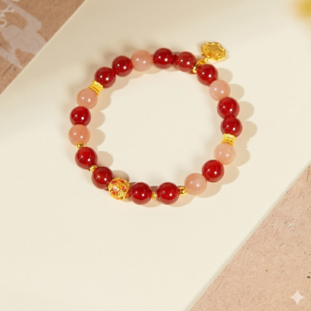 紅瑪瑙太陽石轉運珠手串S925純銀祥云牌手鏈「圓滿開運」【首廟天壇天公廟祈福加持】