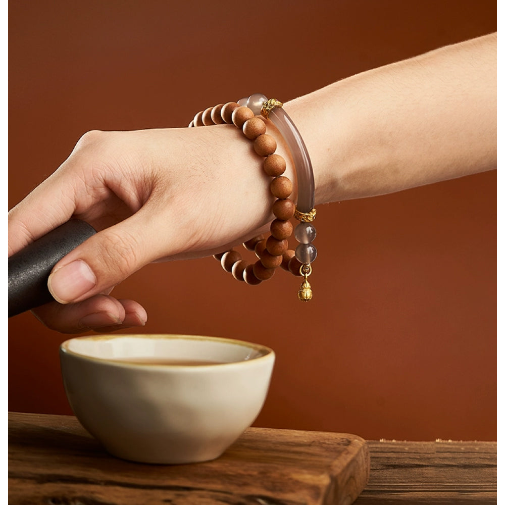 奶香芭比檀木手串半生煙紫 S925銀玉髓瑪瑙雙拼手鏈「圓滿開運」【首廟天壇天公廟祈福加持】