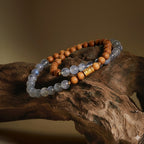 純銀芭比檀木灰月光石串珠雙圈「圓滿開運」【首廟天壇天公廟祈福加持】