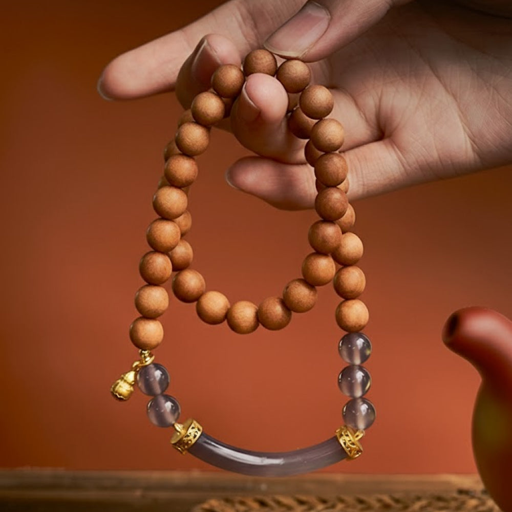 奶香芭比檀木手串半生煙紫 S925銀玉髓瑪瑙雙拼手鏈「圓滿開運」【首廟天壇天公廟祈福加持】