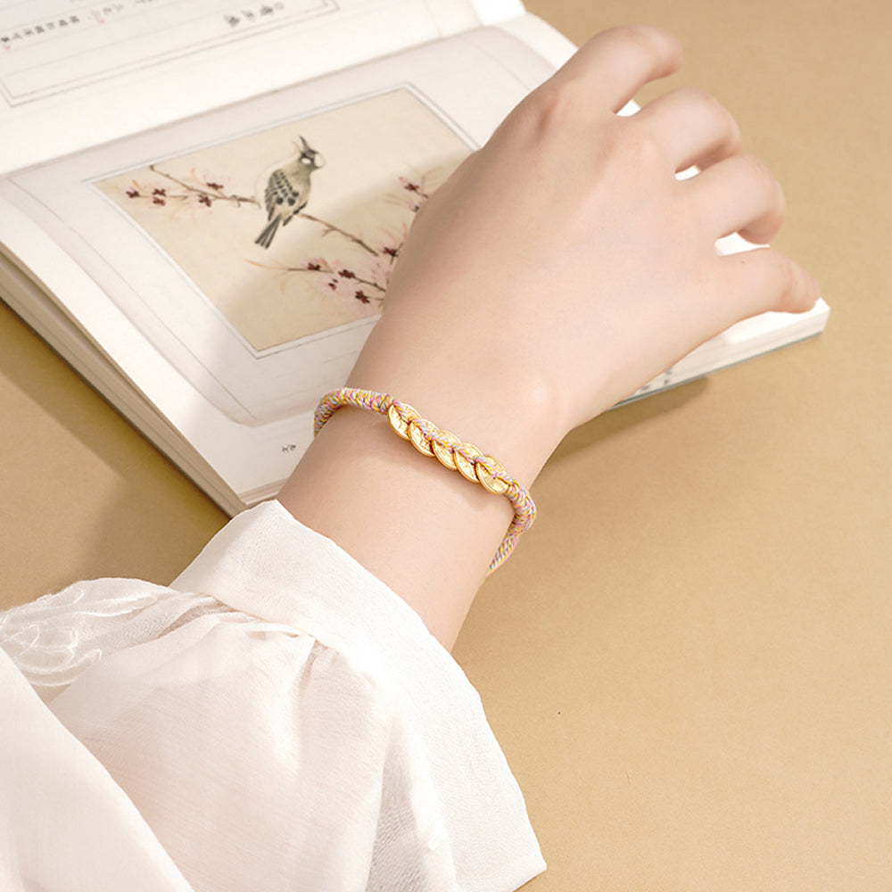 S925純銀五帝錢手繩編織彩繩「財運來」【首廟天壇天公廟祈福加持】