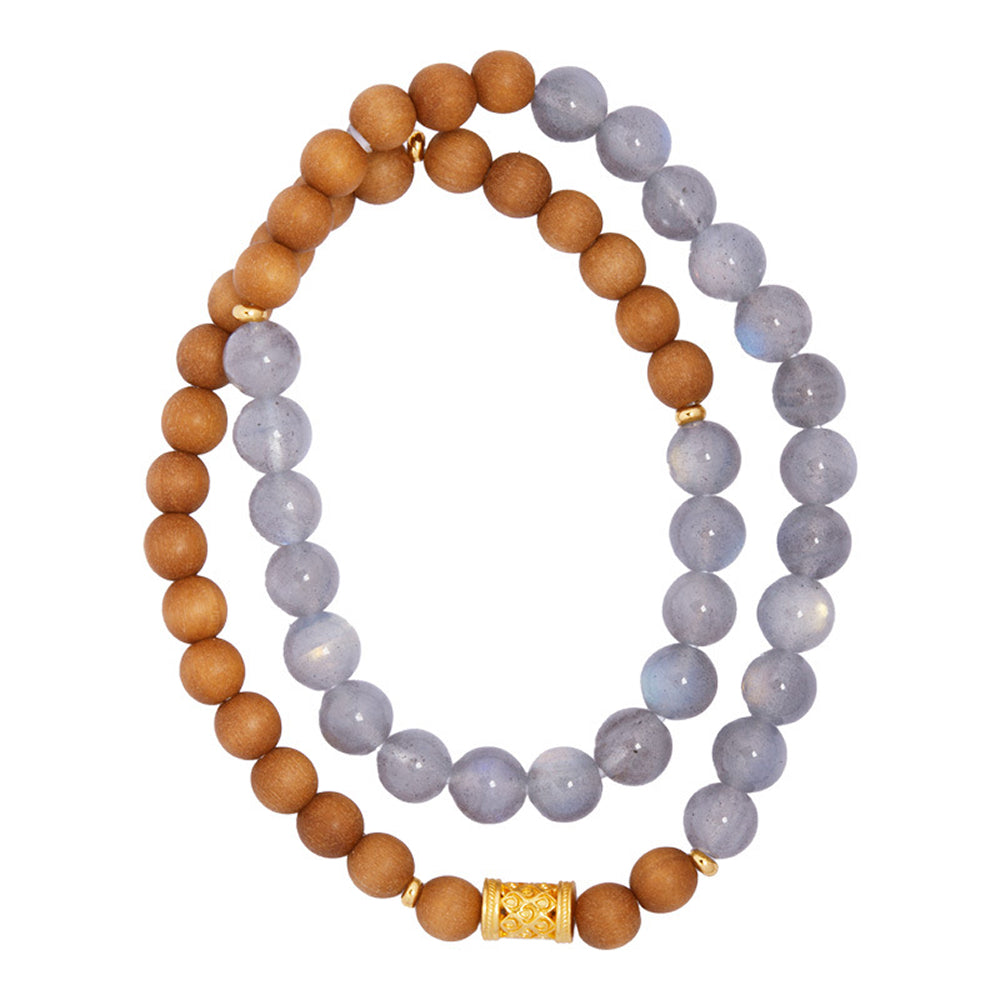 純銀芭比檀木灰月光石串珠雙圈「圓滿開運」【首廟天壇天公廟祈福加持】