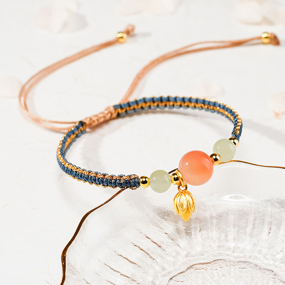 南紅瑪瑙S925純銀蓮花編織手繩「圓滿開運」【首廟天壇天公廟祈福加持】