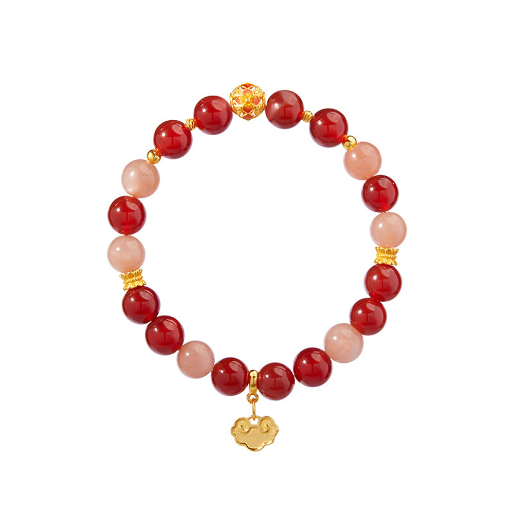 紅瑪瑙太陽石轉運珠手串S925純銀祥云牌手鏈「圓滿開運」【首廟天壇天公廟祈福加持】