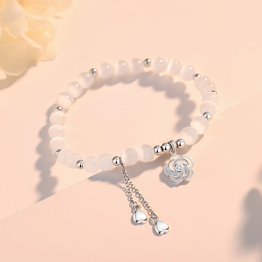 仿貓眼石S925純銀山茶花流蘇手串「圓滿開運」【首廟天壇天公廟祈福加持】