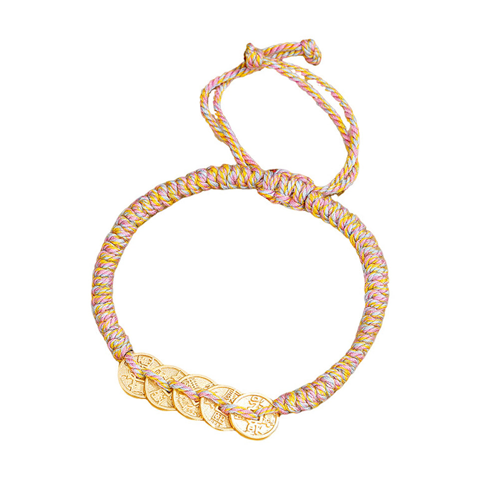 S925純銀五帝錢手繩編織彩繩「財運來」【首廟天壇天公廟祈福加持】