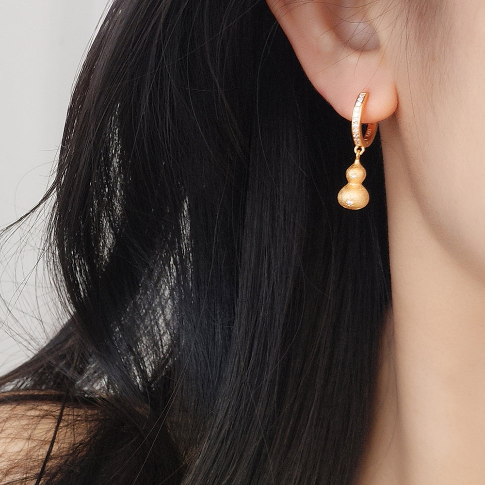 s925純銀金色葫蘆耳環耳坠「好運顺」【祈福加持】