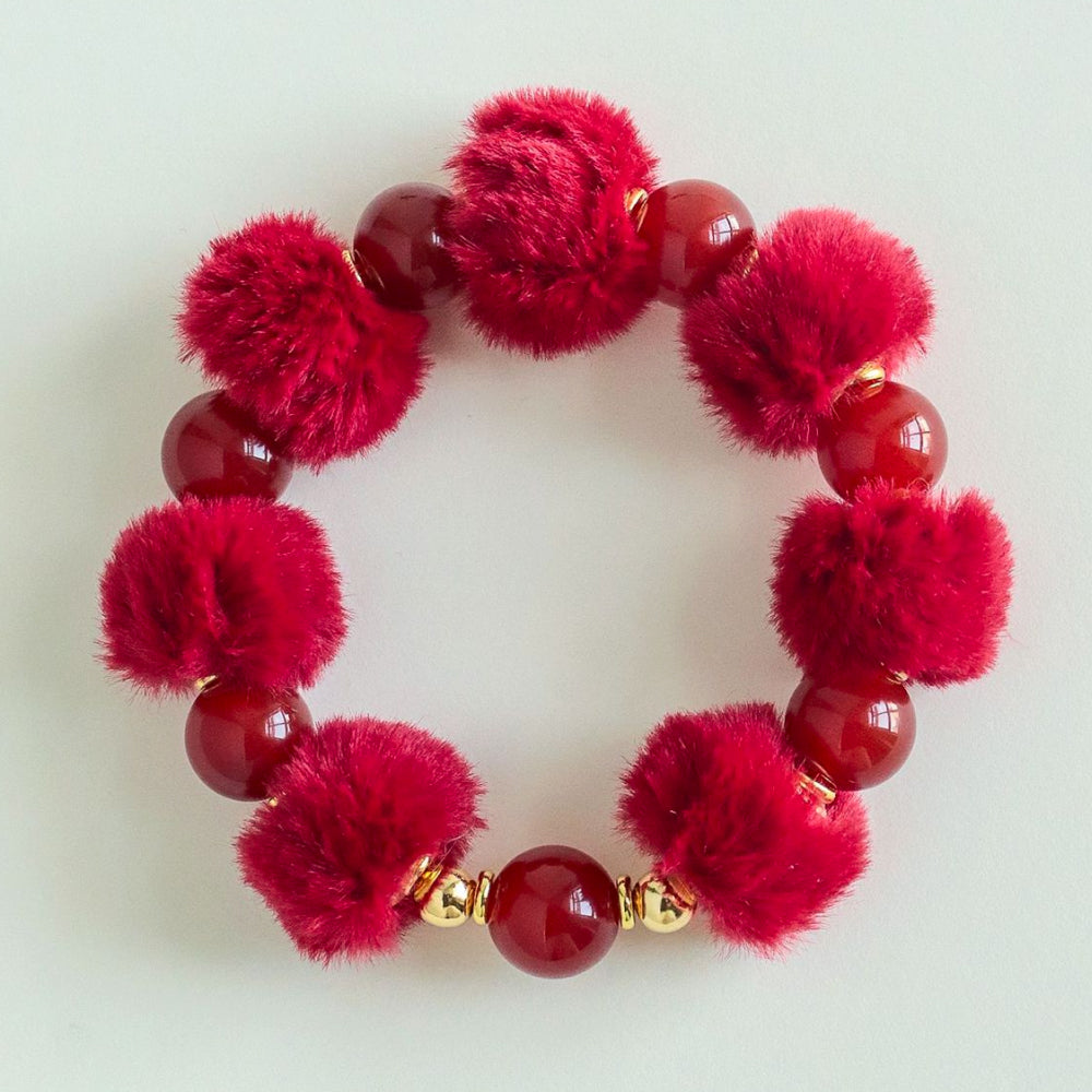 天然水晶「馬上有福」紅瑪瑙毛絨手鍊 【招財寓意】