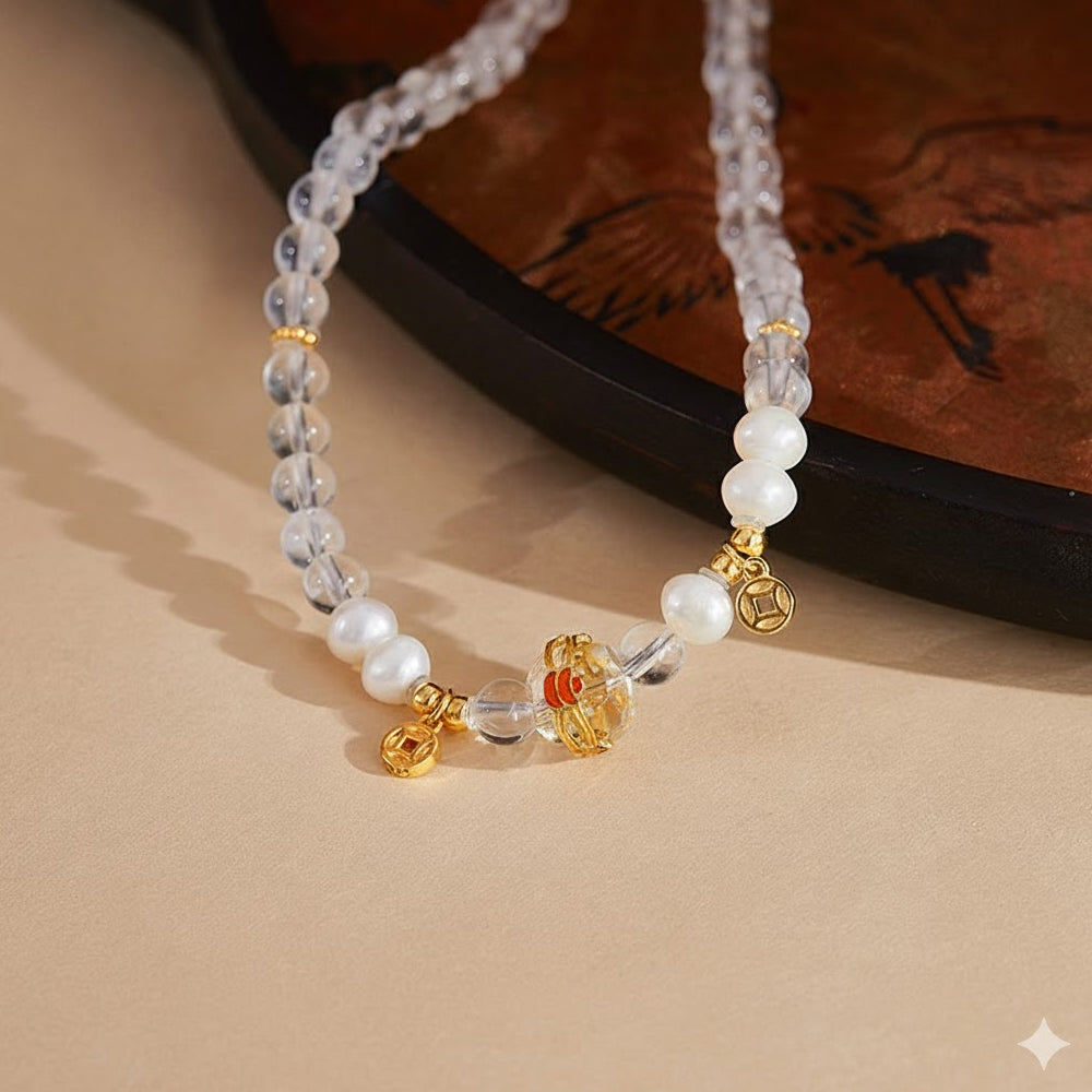 天然淡水珍珠白水晶「來財系列」項鍊 【祈福加持】