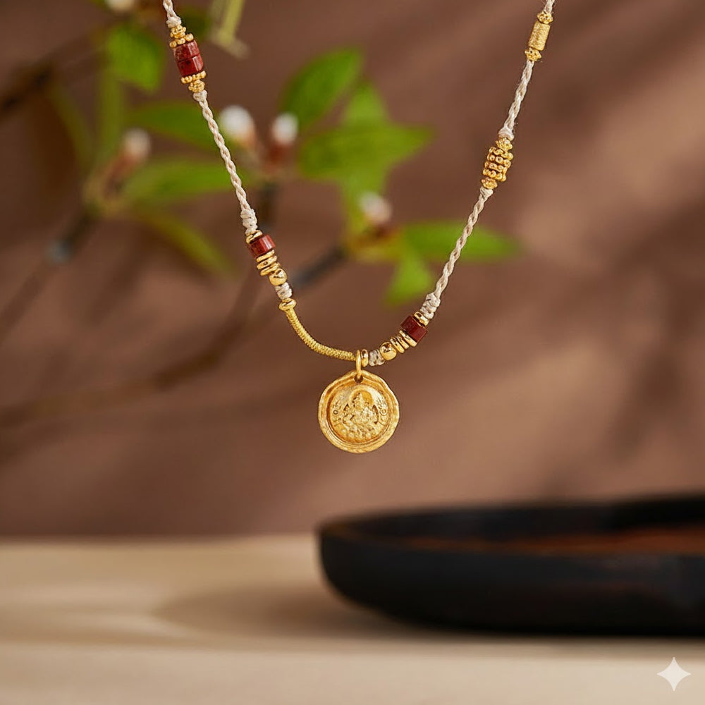 S925純銀黃財神「來財系列」天然紅石編繩項鍊 【祈福加持】