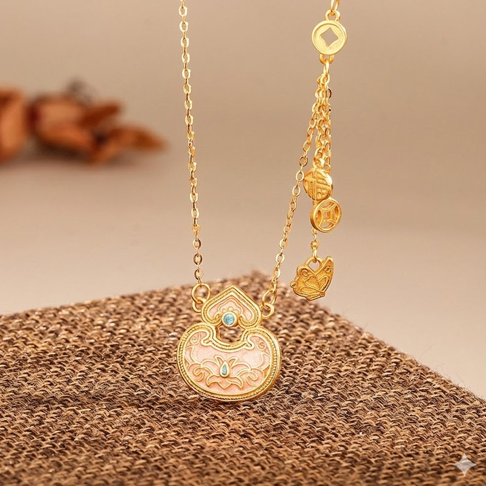 S925純銀古法宮廷風蓮花包項鍊「財源廣進」珐琅【祈福加持】