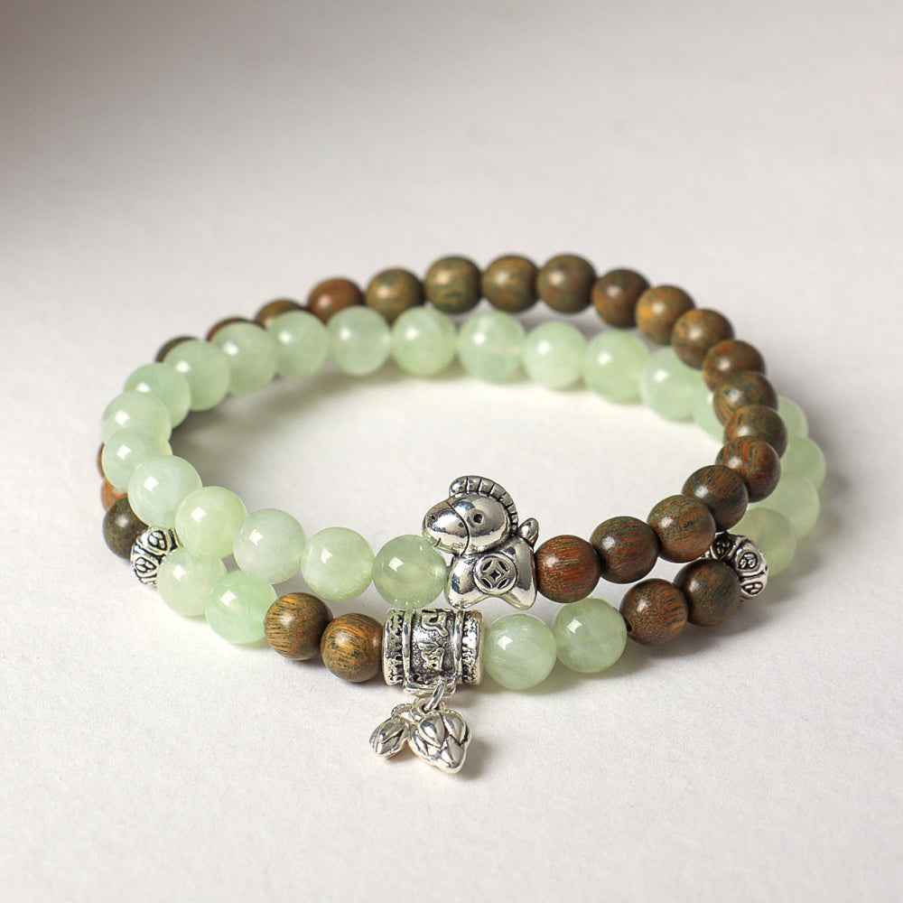 馬年本命年天然檀木紫水晶串珠雙圈「馬上有錢」 【祈福加持】