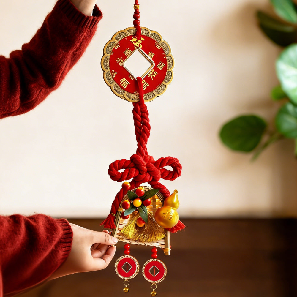 2026馬年掃把掛件新年客廳入戶門掛【銅錢掛金玉滿堂＋葫蘆掛福祿雙全】（共2個）「大吉大利」
