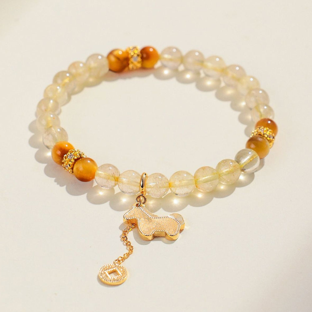 爆閃招財馬「馬上有福」天然金髮晶水晶手鍊【祈福加持】