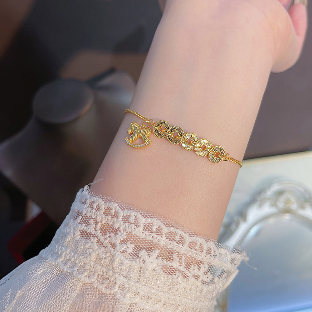 s925純銀「財源廣進」歡樂小木馬碎冰冰五帝錢手鍊 【祈福加持】