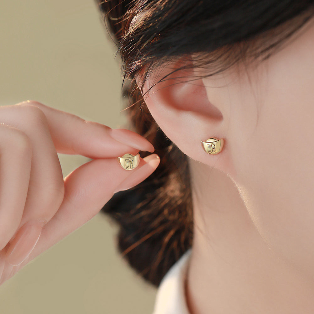 足銀S999元寶耳釘「馬上有福」 【招財納福】