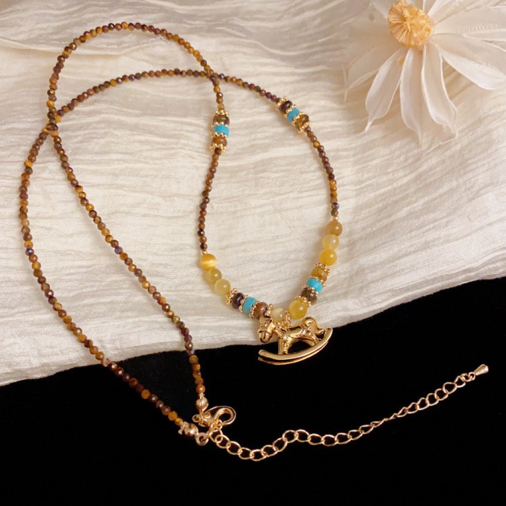 虎眼石「馬上有錢」木馬吊墜項鍊【祈福加持】