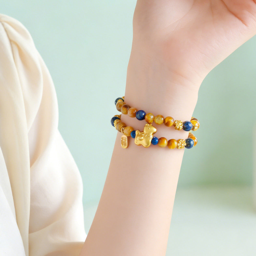 「馬上有福」馬年本命年天然金虎眼串珠手鍊【祈福加持】