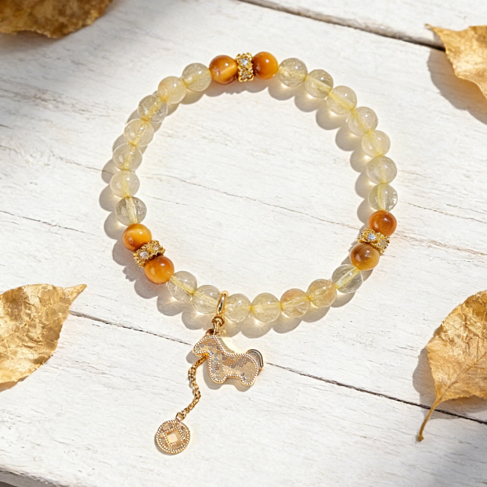 爆閃招財馬「馬上有福」天然金髮晶水晶手鍊【祈福加持】