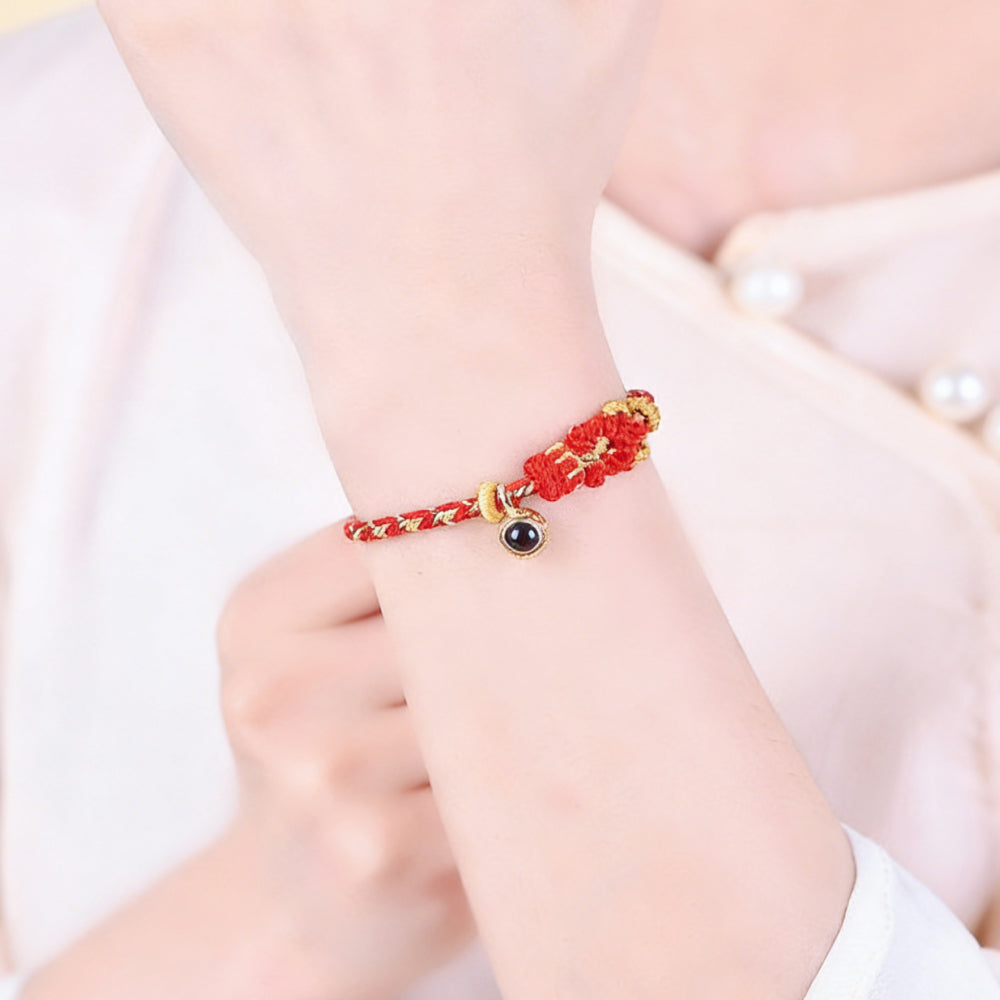 馬年本命年太歲紅繩「馬上有福」手鏈女編織紅手繩 【祈福加持】